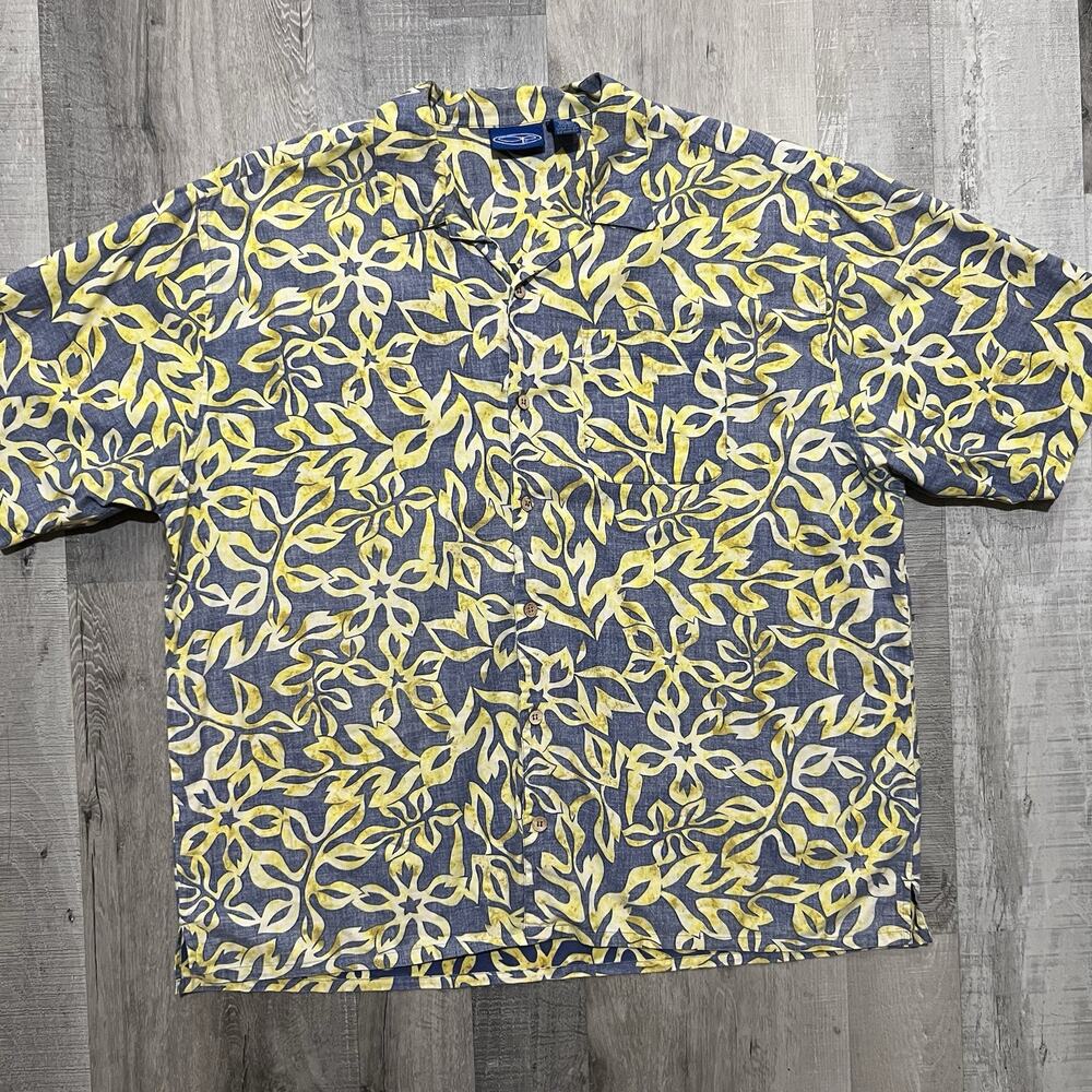 Vintage Ocean Pacific Blue/Yellow Floral Surf Beach Hawaii Shirt Men's Size 2XL